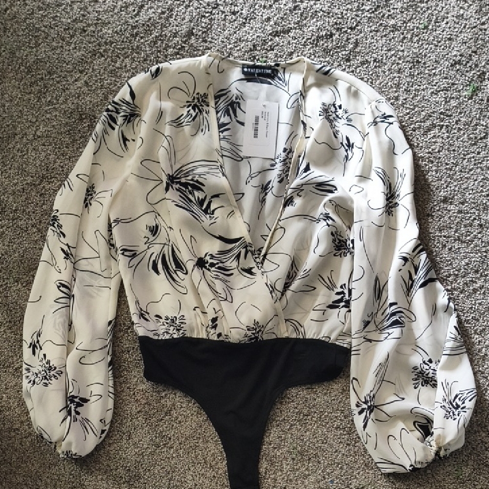 Black and White Long Sleeve Wrap Blouse